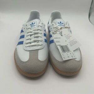 adidas Samba OG Grade School Lifestyle Shoes Cloud White/Blue/Gum Size 5.5 New
